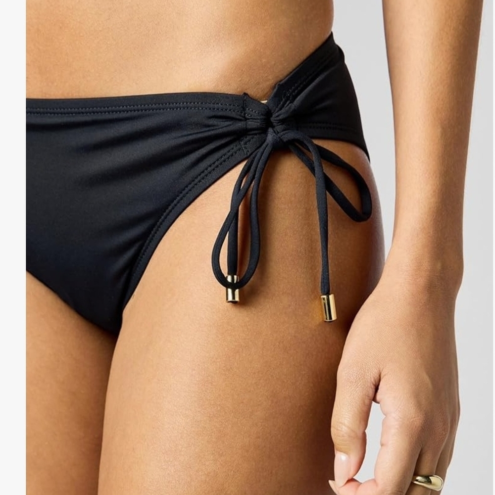 La Blanca Black Side-Tie Bikini Bottoms with Gold-Tone Tips - Picture 4 of 6